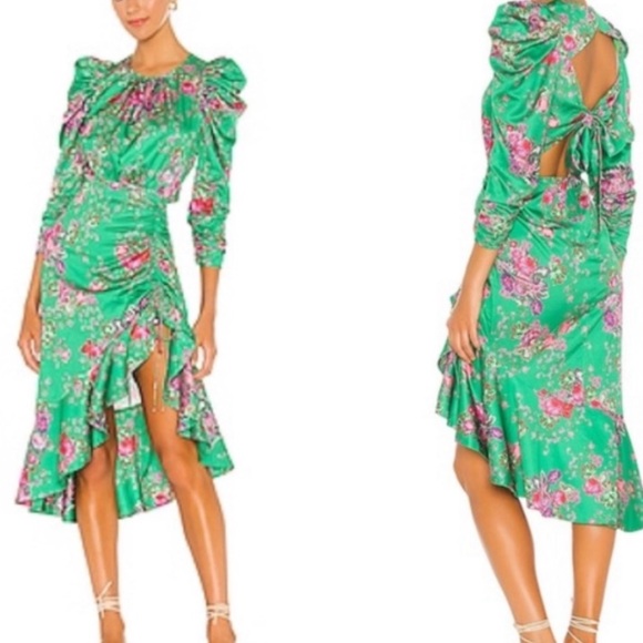 For Love And Lemons Green Floral open back dress - Picture 1 of 12